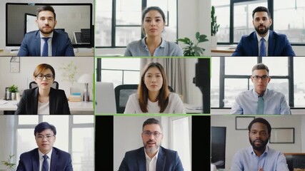 Virtual Meeting : A diverse group of business professionals gather in a virtual meeting to discuss strategies and progress. Captured in a corporate environment.  - Powered by Adobe