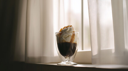 Affogato Delight: Coffee, ice cream and caramel sauce. A simple dessert that provides a rich and complex favor. Elegant, delicious and refreshing.