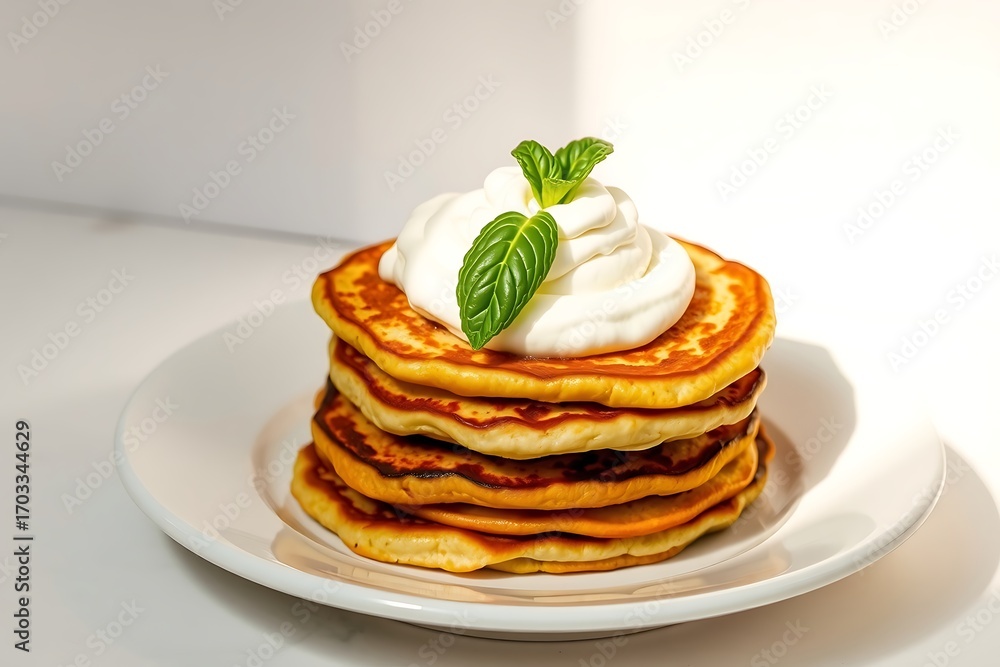 Poster generative ai pancake stack presentation with cream.