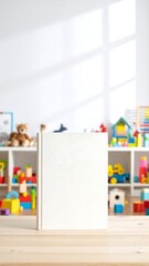 Child's book mockup, playroom, sunlight