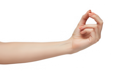 Pinch gesture hand, fingers touching, isolated on transparent background