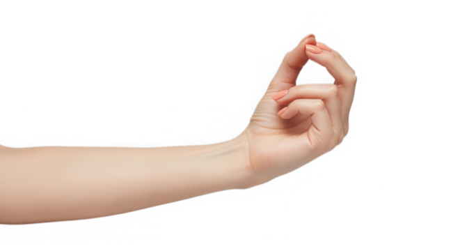 Pinch gesture hand, fingers touching, isolated on transparent background