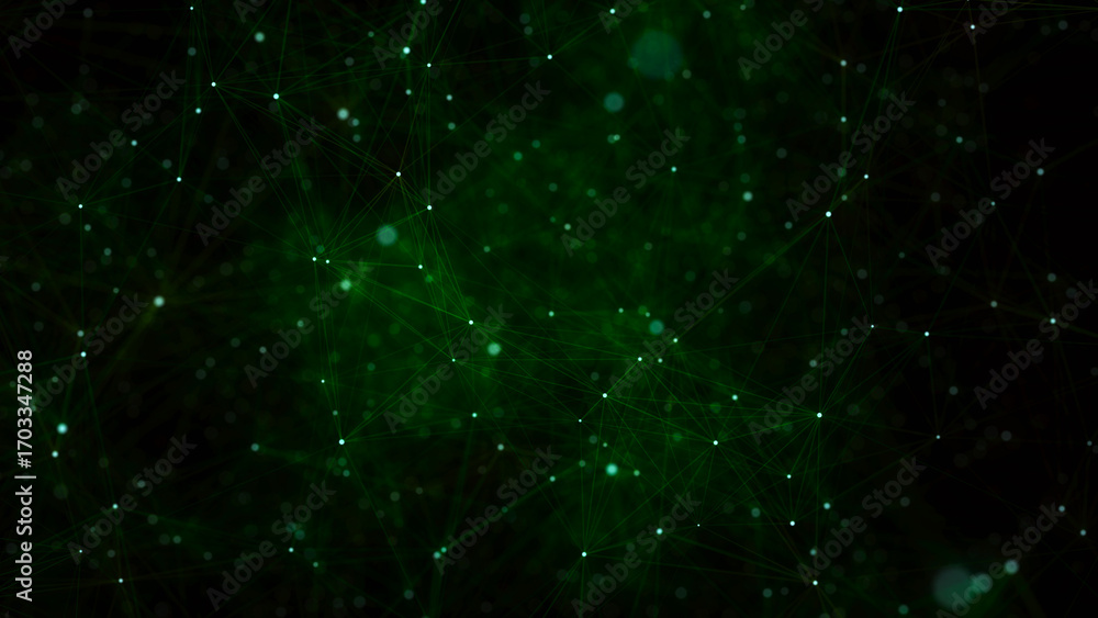 Fototapete network connection structure. abstract green background with moving dots, lines and triangles. futur
