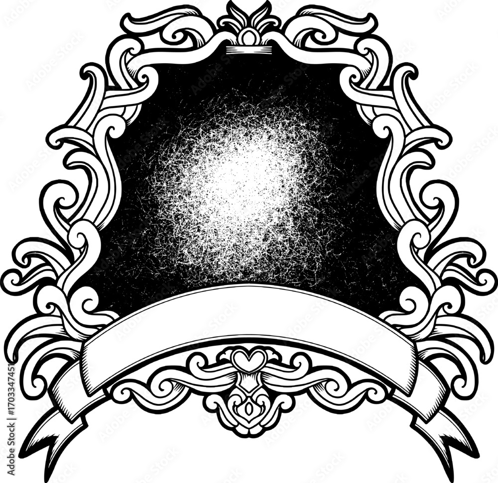 Aufkleber featuring an ornamental illustration with empty space in the middle and a ribbon for adding text