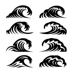 Dynamic ocean wave illustrations in a modern, minimalist style perfect for design projects and branding