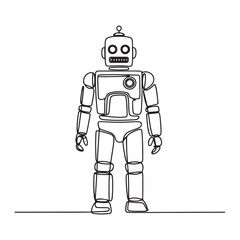 Single continuous line Art drawing of old retro classic iconic robot from. with white background