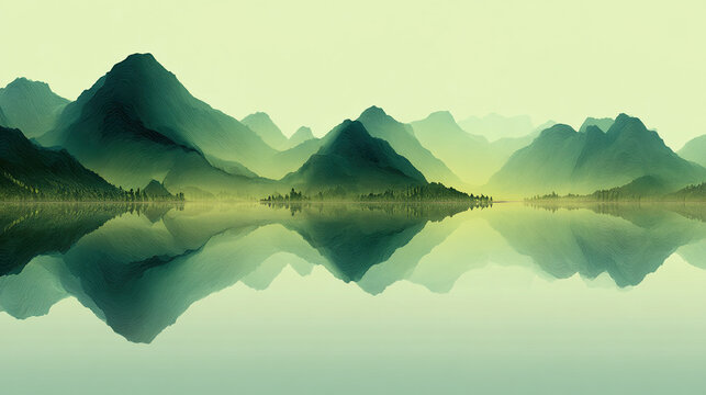 Green Landscape with Reflection
