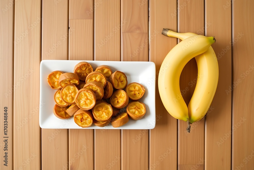 Poster generative ai: fresh fruit and banana slice composition.