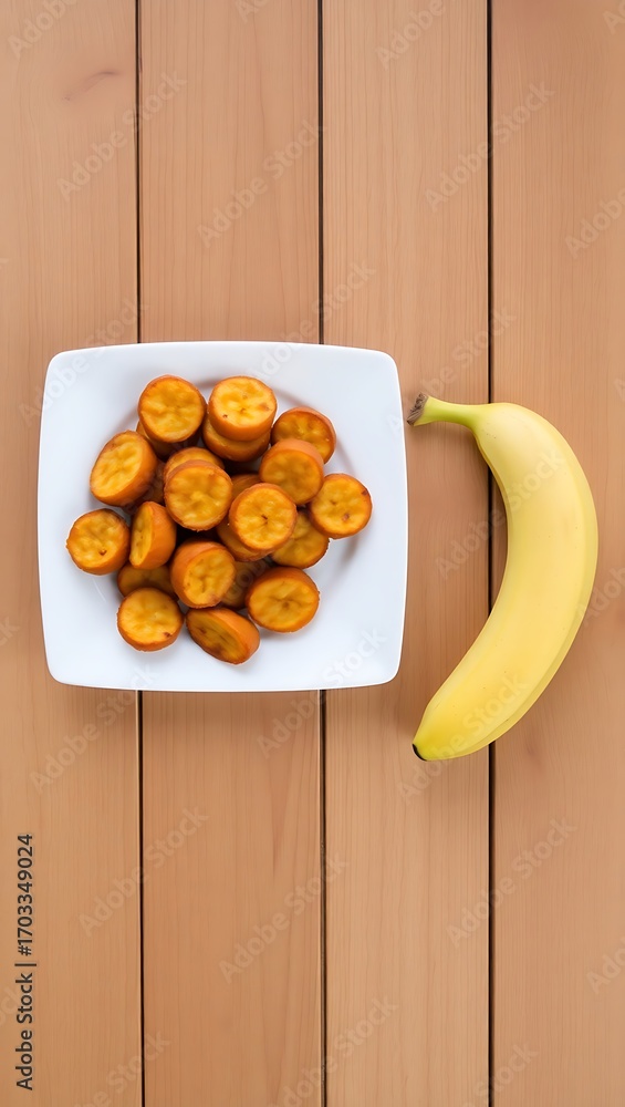 Poster generative ai: culinary delight of banana slices and a fresh fruit.