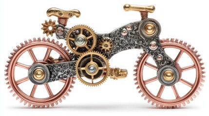 Vintage Steampunk Bicycle Model with Intricate Brass and Copper Gears and Components, Unique Decorative Piece for Collectors