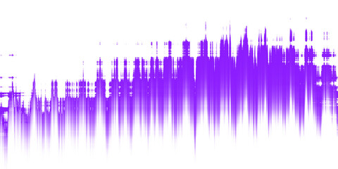 An abstract horizontal pattern with bright purple glitch-like texture. Design sound wave or digital static with sharp uneven spikes extending downward and soft faded. transparent background