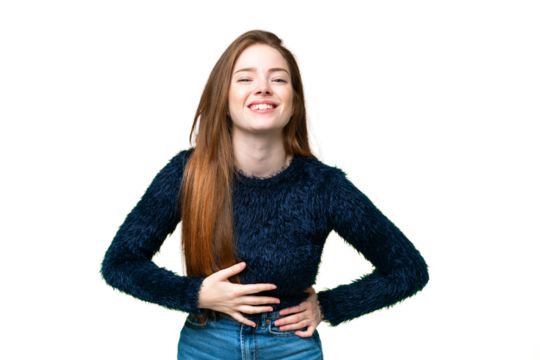 Young pretty woman over isolated chroma key background smiling a lot