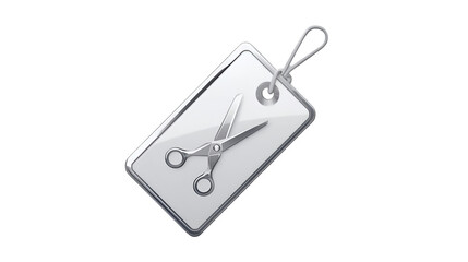 Silver price tag with scissors icon on black background