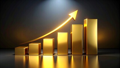 Golden bar chart with rising columns and arrow, symbolizing growth and success.