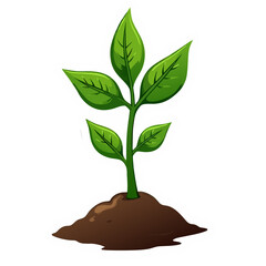 Illustration of plant growth, green leaves, seedling, sprout, soil, nature, agriculture, and gardening concept