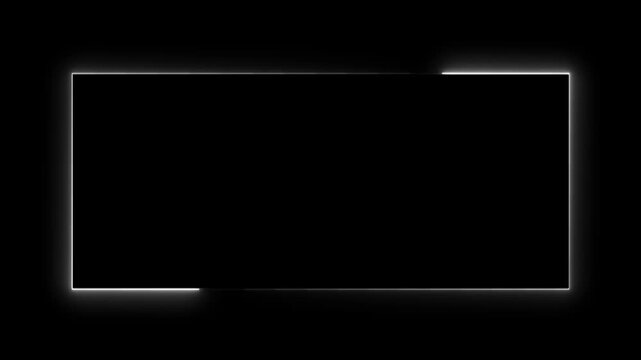 Animated glowing rectangle frame loop animation isolated on black screen motion background.  Neon rectangle shape stock line moving animation transparent screen.  square rectangle border 4k animation.