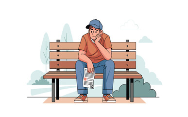 Young Man Sitting on Park Bench Contemplating Life and Future