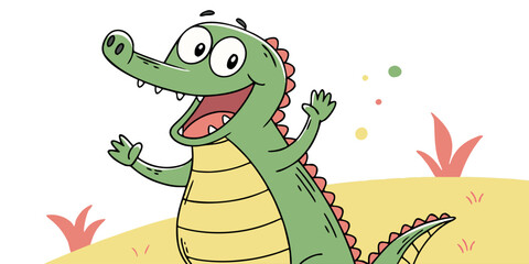 Obraz premium Cute crocodile waving hand cartoon vector icon illustration. animal nature icon concept isolated