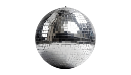 A sparkling disco ball hangs from the ceiling, setting a festive mood for a New Year's Eve party