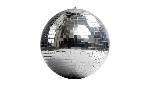 A sparkling disco ball hangs from the ceiling, setting a festive mood for a New Year's Eve party