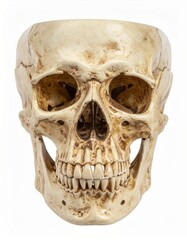Obraz premium Realistic Human Skull Model with Detailed Bone Structure on a Clean White Background