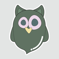 Spooky Green Owl Sticker. A cute and cartoonish green owl vector illustration, perfect for a subtle and fun Halloween theme, designs, and merchandise