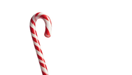 A candy cane featuring red and white stripes, prominently placed on a transparent background, capturing a Christmas vibe
