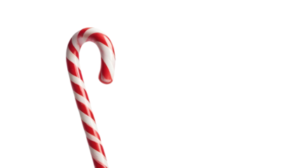 A candy cane featuring red and white stripes, prominently placed on a transparent background, capturing a Christmas vibe