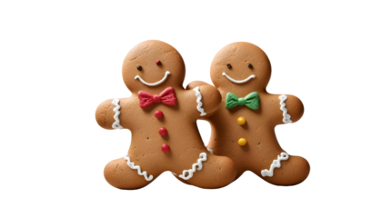 Two gingerbreads man against a transparent backdrop, capturing the essence of winter and Christmas cheer