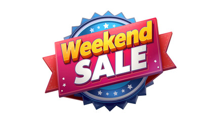 Vibrant weekend sale badge with red and blue accents