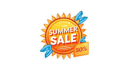 Bright summer sale 50 percent off discount badge