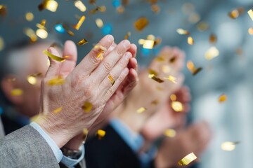 people clapping with confetti falling