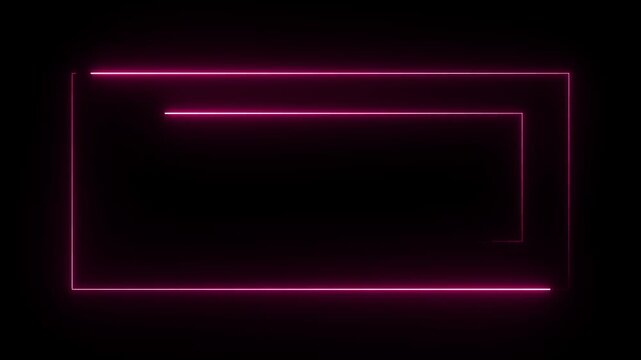 Animated glowing rectangle frame loop animation isolated on black screen motion background.  Neon rectangle shape stock line moving animation transparent screen.  square rectangle border 4k animation.