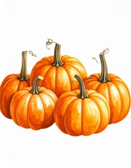 Obraz premium Five Orange Pumpkins Grouped Together Against a White Background Representing Autumn and Thanksgiving