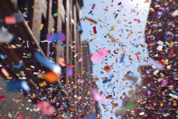 confetti falling on the street