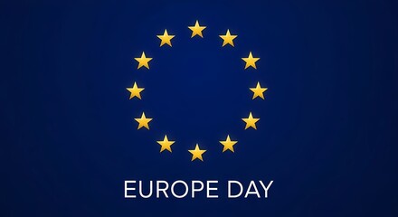 Europe day celebration concept with european union flag circle of stars on blue background for cultural event promotion