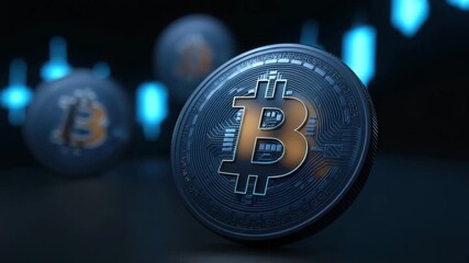 Digital currency cryptocurrency bitcoin virtual money blockchain finance technology investment futuristic electronic coin symbol data network digital asset financial technology glowing dark - Powered by Adobe