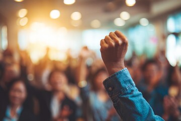 raising hands in success