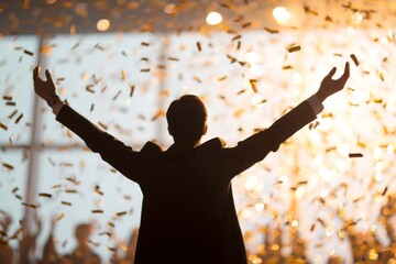 silhouette of a businessman celebrating
