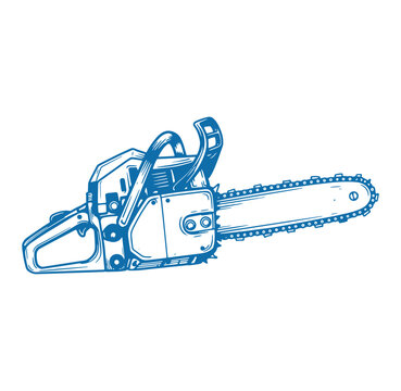 blue chainsaw sketch on white clip art preview