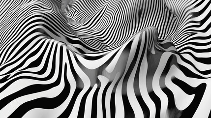 "Black-white striped op art – hypnotic optical illusion, psychedelic abstract background, modern minimalist design, geometric pattern, visual texture, mesmerizing optical effect"