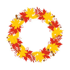 Autumn Wreath Decoration with Maple Leaves and Berries.