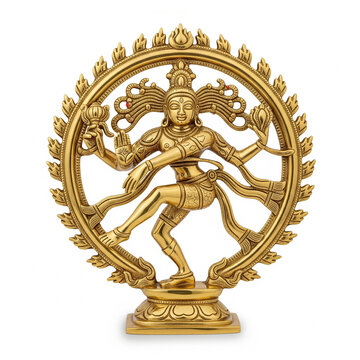golden lord nataraj idol polished sculpture isolated on white background