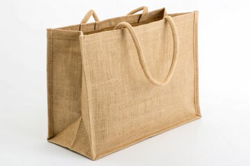 Brown jute bag isolated on white background, a reusable and ecofriendly option for shopping, carrying groceries, or storing items, sustainable and durable