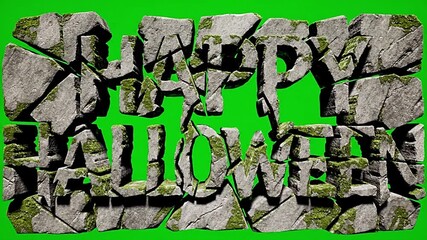 Fractured stone Happy Halloween title effect on green screen for eerie visuals