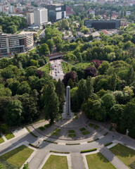 Fototapeta premium Aerial view of Heroes Monument in Cytadela Park Poznan