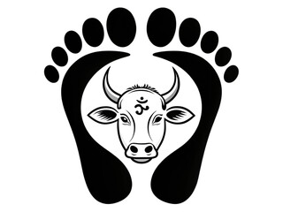 Sacred Footsteps and the Holy Cow: An illustration of footprints embracing a serene cow, a visual expression of devotion and spirituality.