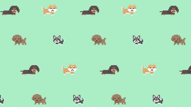 Dog Pattern in Pixel Art Animation, Green Loop Background