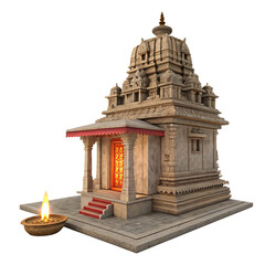 Divine Abode: A detailed representation of a Hindu temple, showcasing intricate architecture, a warm light, and a sense of reverence, evoking a feeling of peace and serenity.