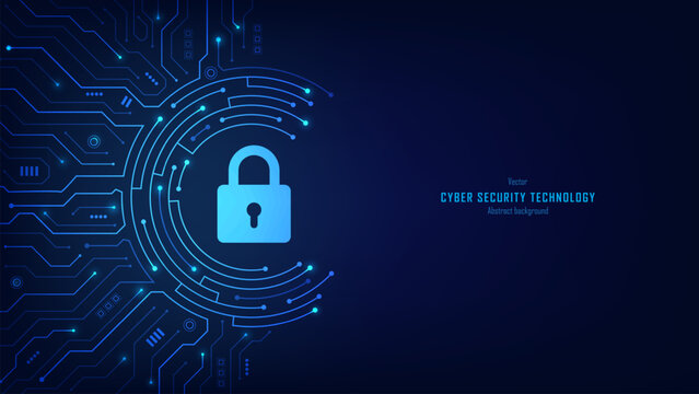 Concept of cybersecurity and data protection. Padlock on a futuristic circuit background. Data privacy and internet security. Modern secure technology innovation background. Vector illustration.
